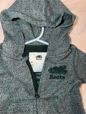Roots Toddler Hooded Zip-Up Sweatshirt in Heather Gray and Dark Green Logo